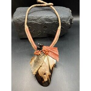 Shell Coral Bead Snakeskin Cord Necklace 18 Inch Hand Crafted Ocean Beach